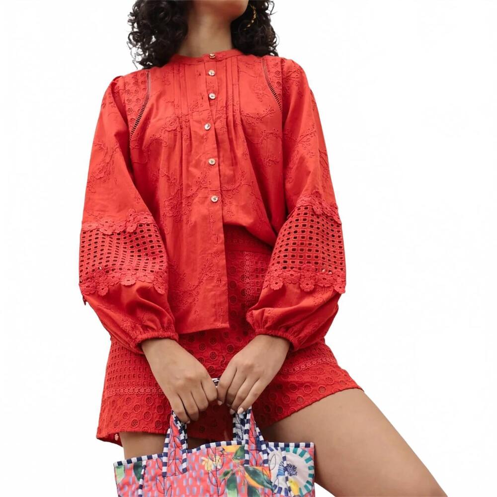 NEW EMILY LOVELOCK martha blouse in lava red